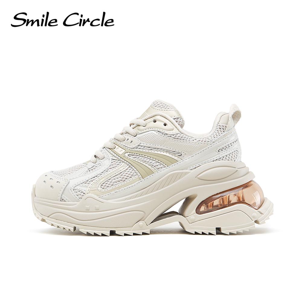 Женские кроссовки на массивном каблуке, кроссовки на плоской платформе, повседневные кроссовки на шнуровке с круглым носком, женская обувь, кроссовки