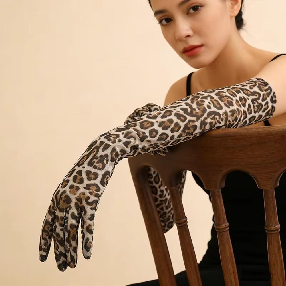 55cm Thin Leopard Mesh Gloves Long Costume Gloves Fashion Disco Mittens Opera Stage