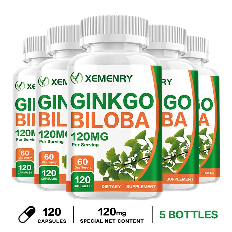 Ginkgo biloba extract capsules, 120mg per serving, high concentration of ginkgo essence, suitable for both men and women.