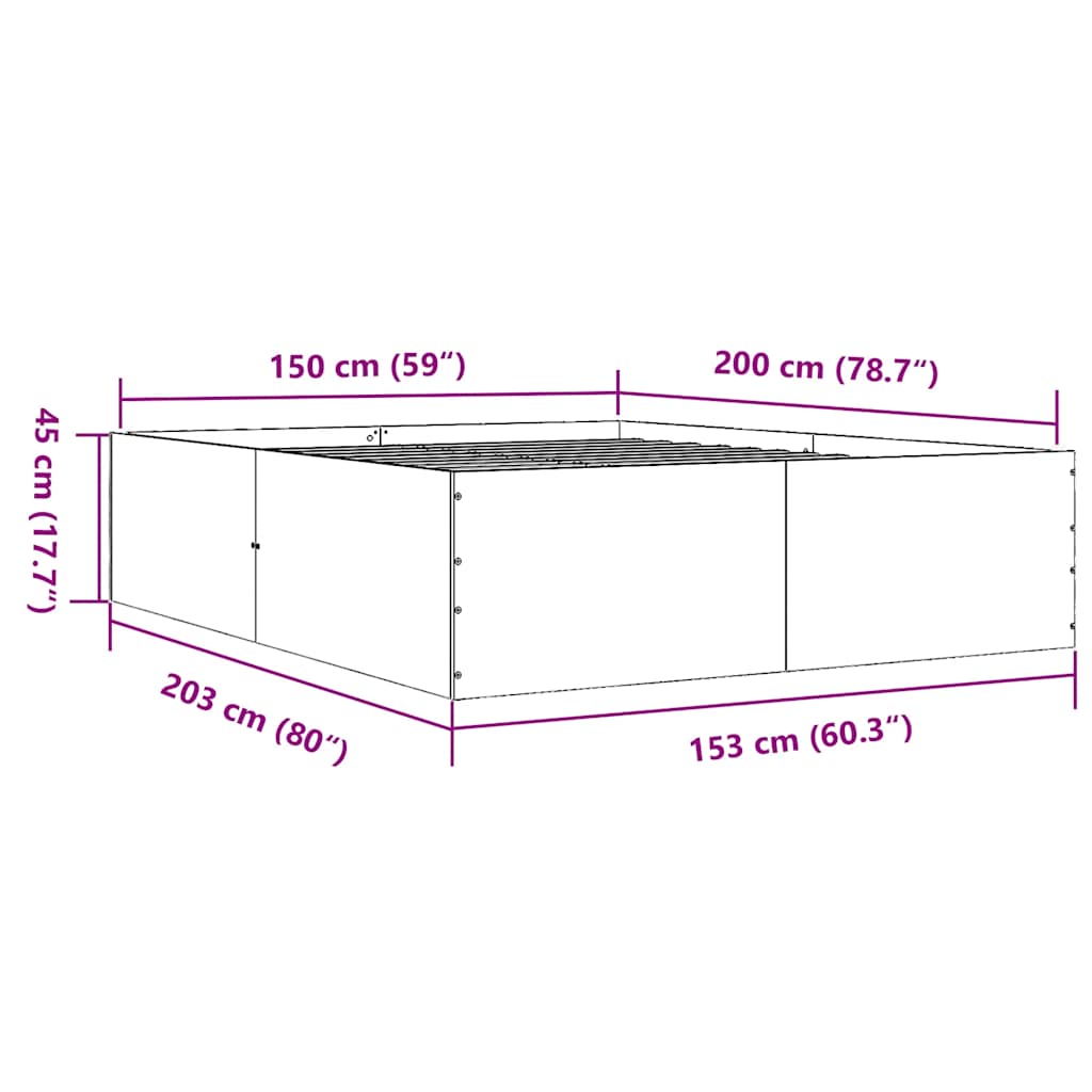 Bed Frame Grey Sonoma 150 x 200 cm Engineered Wood