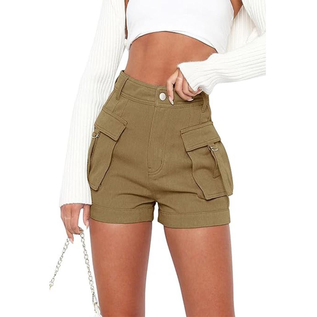 Женские модные шорты с высокой талией, эластичные, повседневные, из денима, рабочая одежда, с карманами