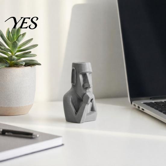 Compact Desktop Sculpture Moai Thinker Statue, 3D Printed Creative Figurine, Fun Ornament Statue for Home Office Desk Shelf Decoration Stone