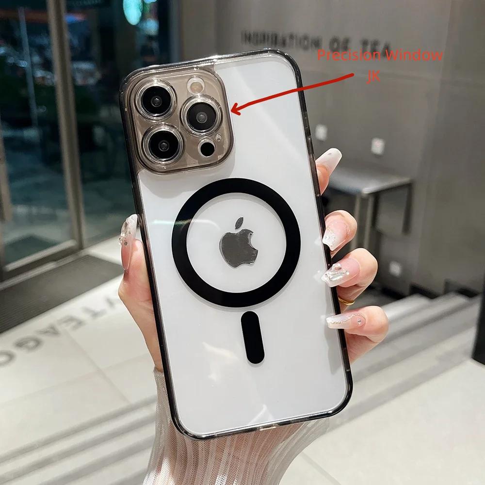 Магнитный чехол для телефона Magsafe с беспроводной зарядкой для iPhone 15 14 Plus 13 12 11 Pro Max, мягкий край из ТПУ, прозрачная акриловая задняя крышка T21