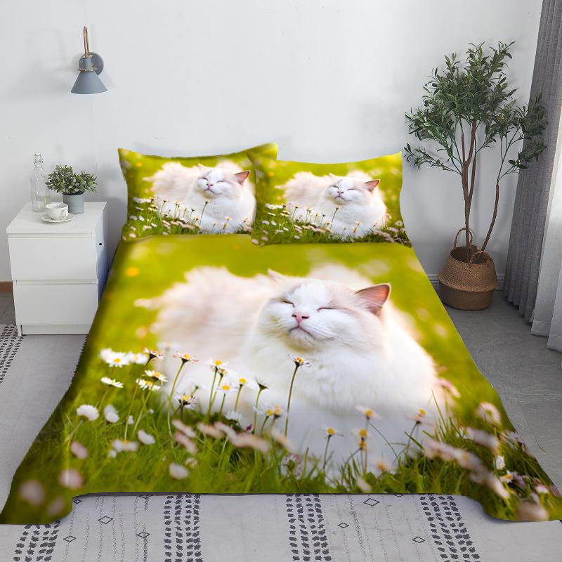 Lovely Cat Bed Sheet Set Animal Pets Bed Sheets And Pillowcase 3d Bedding Digital Printing Flat Sheet 100% Polyester Bedspread