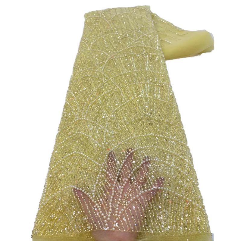 1 ярд Африканская роскошная кружевная ткань с бусинами и тюлем Нигерийская ручная работа Плотная кружевная ткань с пайетками Для DIY Свадебные Вечеринки Платья