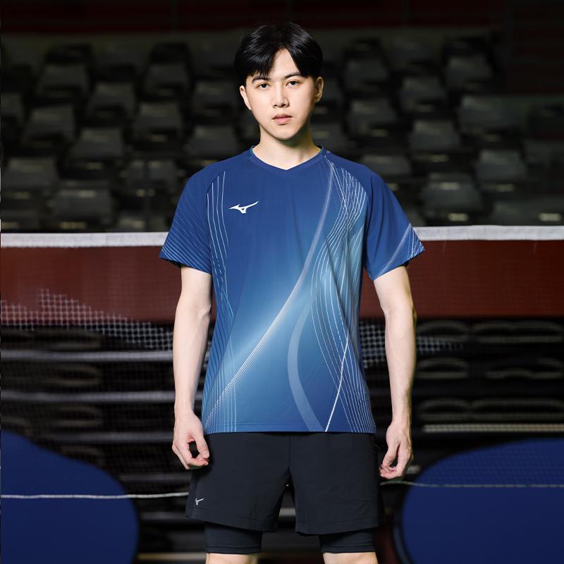 Mizuno Быстросохнущая Эластичная Дышащая Спортивная Футболка с Коротким Рукавом Унисекс Топы Звездно-Синий C2CA53Z726