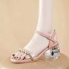 Fashion 2024 New Elegant French Style Transparent Crystal Thick Heel Women's Sandals High Heel Versatile Comfortable Summer Shoes