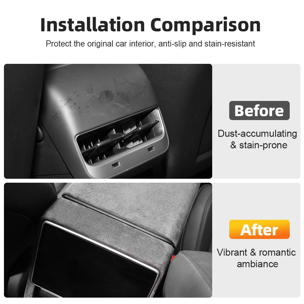 Suede Car Rear Air Outlet Frame Fur Trim For Tesla Model 3 Y Highland 2024 Juniper 2025 Auto Seat Back Screen Protective Cover