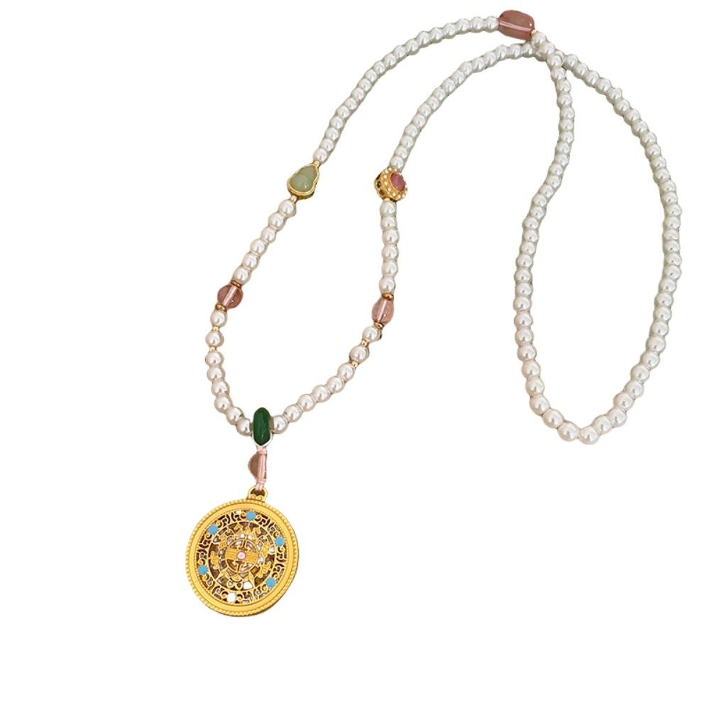 Zinc Zinc Alloy Pendant Pearl Beaded Necklaces Lucky Bag Vintage Sweater Chain  Cheongsam