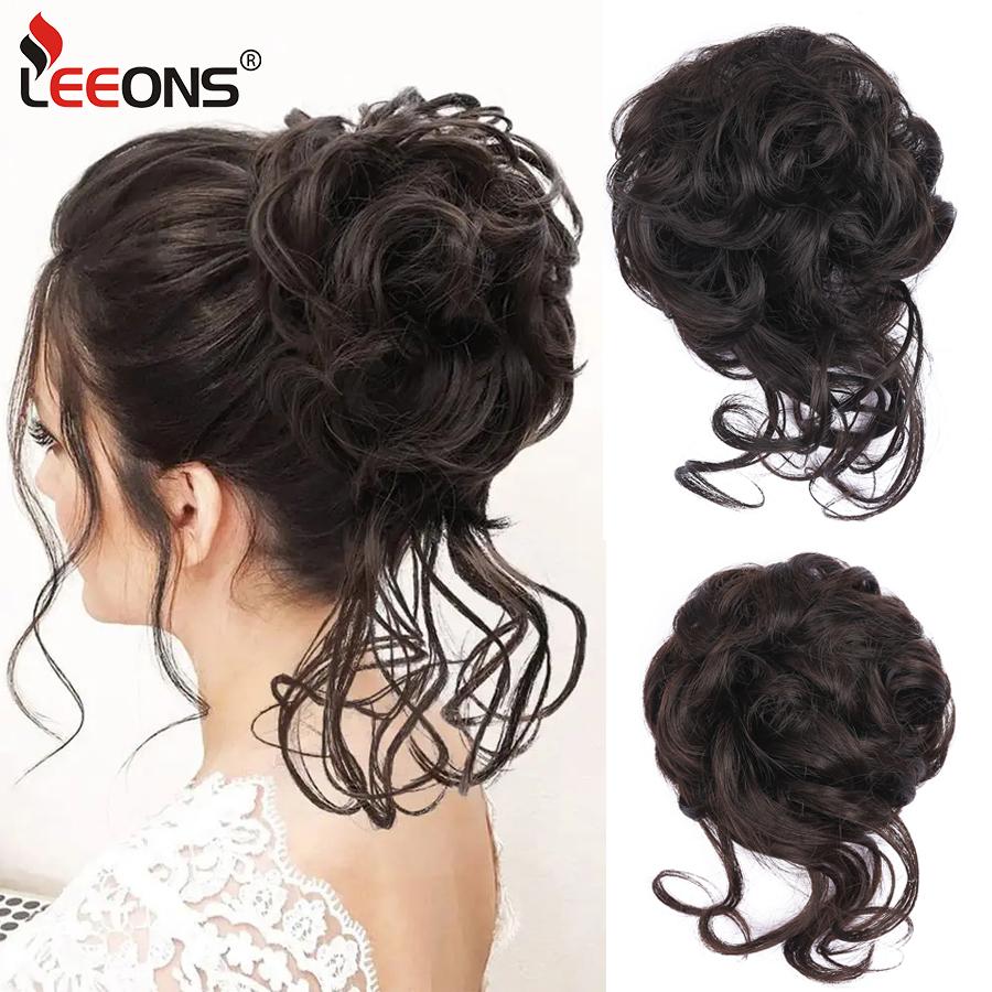 Синтетический пучок для волос, взлохмаченная прическа, накладные пучки для наращивания волос, эластичная повязка для волос, вьющиеся волосы, пучок, резинка для волос для женщин, черный