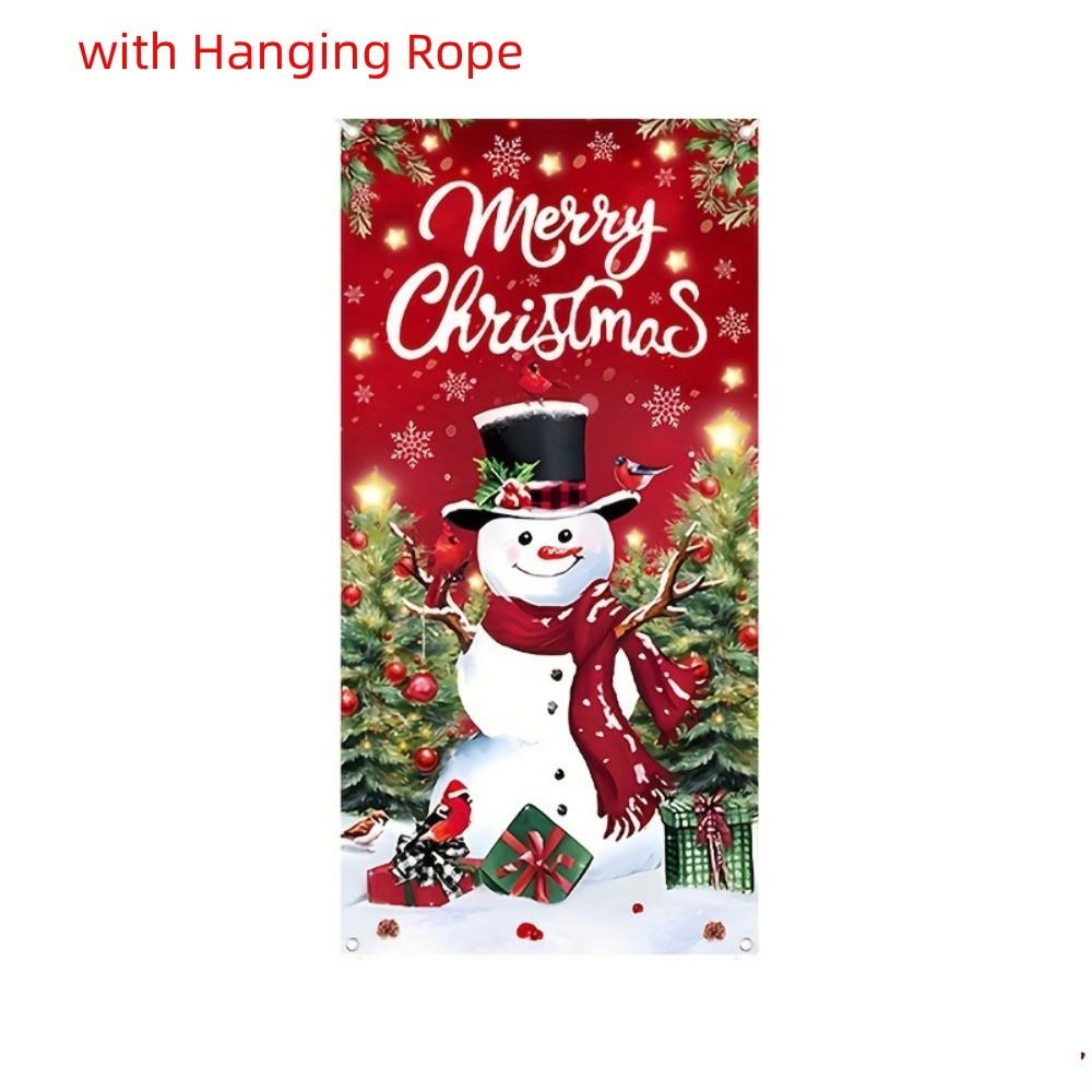 Rectangular Christmas Door Cover Perforated Strap Fastening Xmas Door Curtain Decoration Outdoor