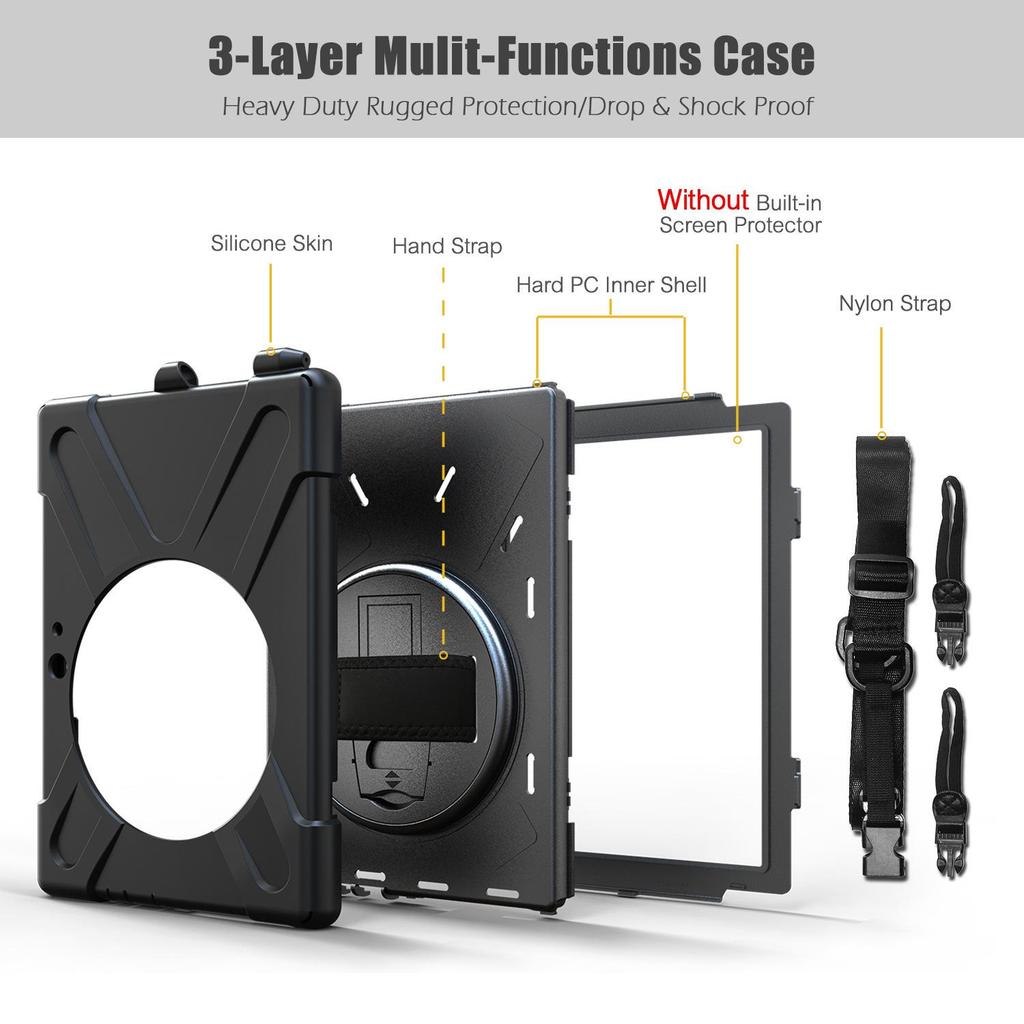 Leather Protective Case for Microsoft Surface Go 2/3, 10-Inch Tablet with Strap