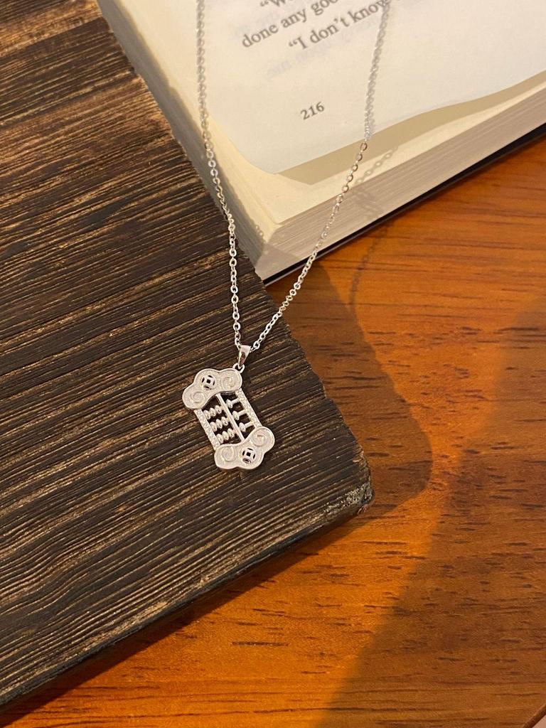 S925 Sterling Silver Abacus Necklace with Diamonds - Elegant, Simple, Fashionable Clavicle Chain