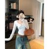 Шикарная кружевная футболка с V-образным вырезом и длинными рукавами для женщин - Элегантный белый базовый слой для осени/зимы