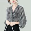 Elegant Women's Summer Blouses Casual Woman Tops Women Striped Bow Shirt Chiffon Blouse Chemise Femme Blusas Long Sleeve Top