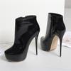 Fashion Big Size 35-44 Patent Leather Women Boots Round Toe Side Zipper Super High Heels 16CM Pumps 2025 Sexy Platform Party Shoes Woman
