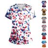 Women's Short Sleeve Stagger V Neck Print Pocket Dry-nurse Top