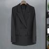 Women Suit Coat Lapel Long Sleeve Double-Breasted Suit Jacket with Flap Pockets