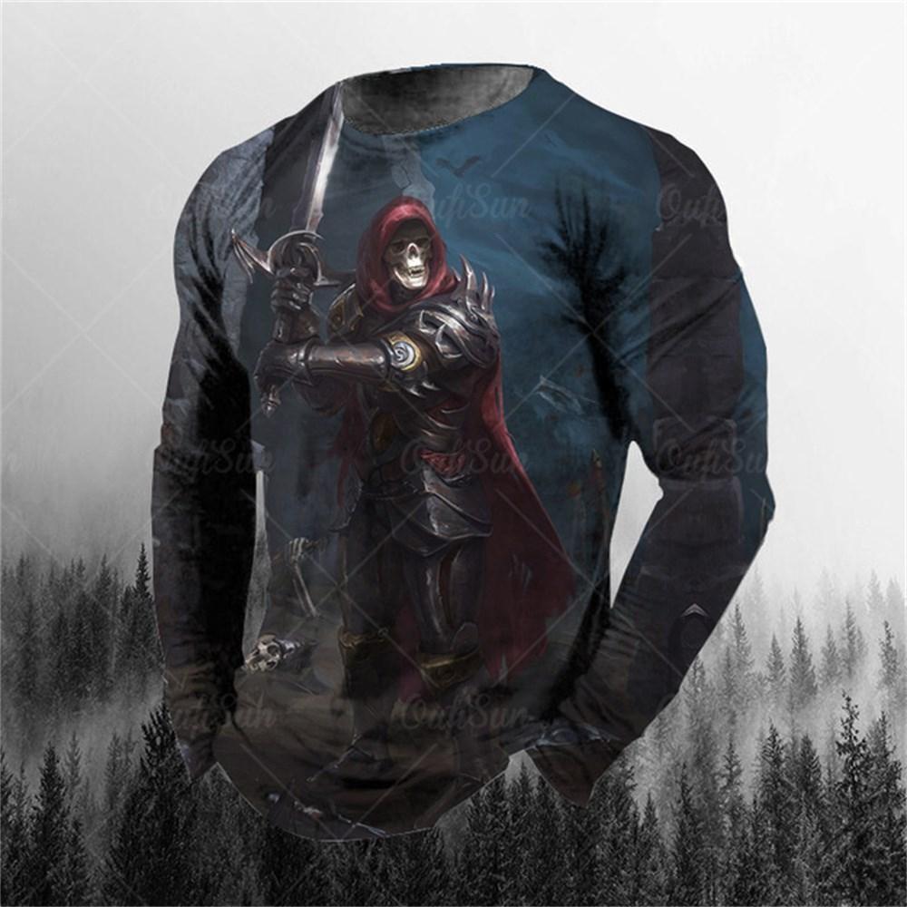 3D Printing O-Neck Long Sleeves Plus Size T-shirt Men's Clothing Retro Men's Long Sleeve T-shirt Skull Long T-shirt Men's Street