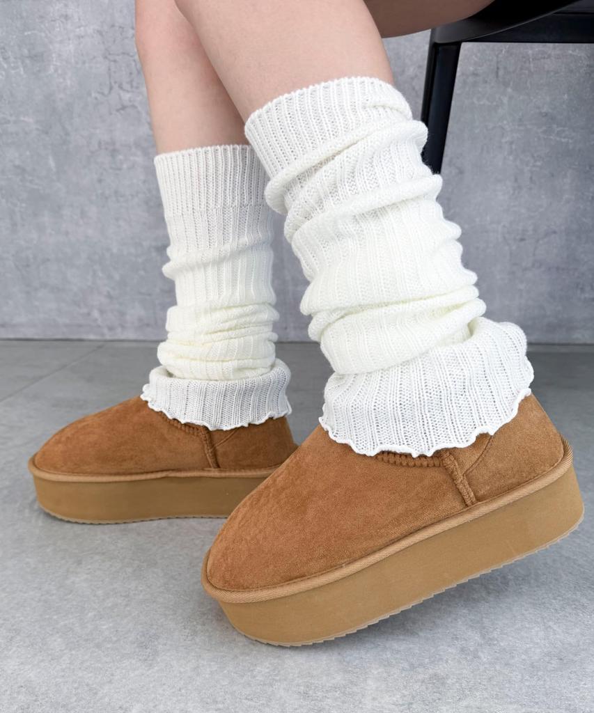 [WEGO] Platform Sheepskin-Touch Boots, Women's Platform Boots, Warm, Casual Shoes, Gift, Autumn/Winter, Ladies, XL, Camel