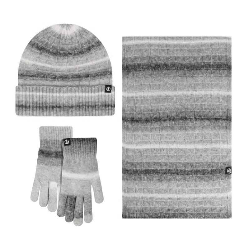 Wool Hat Scarf Gloves 3-piece Set Warm and Fleece Cold Striped Grid Gradual Change Scarf Three-piece Set
