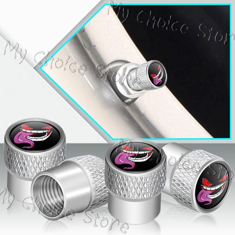 4Pcs/Set Metal Alloy Devil Smiling Face Emblem Car Wheel Tire Valve Air Cap Stem Dustproof Cover Fit For Car Styling Accessories