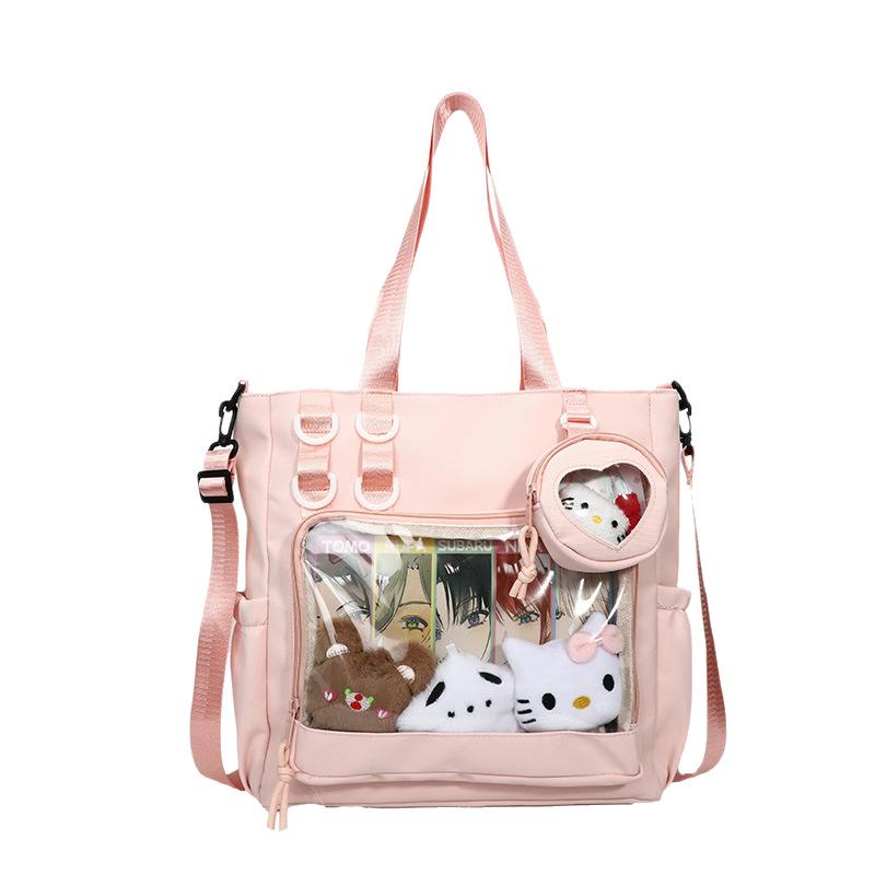 Cute College Student Messenger Bag Female College Style Transparent Solid Color Bar Pain Bag Large Capacity Junior High School Shoulder Bag Tide