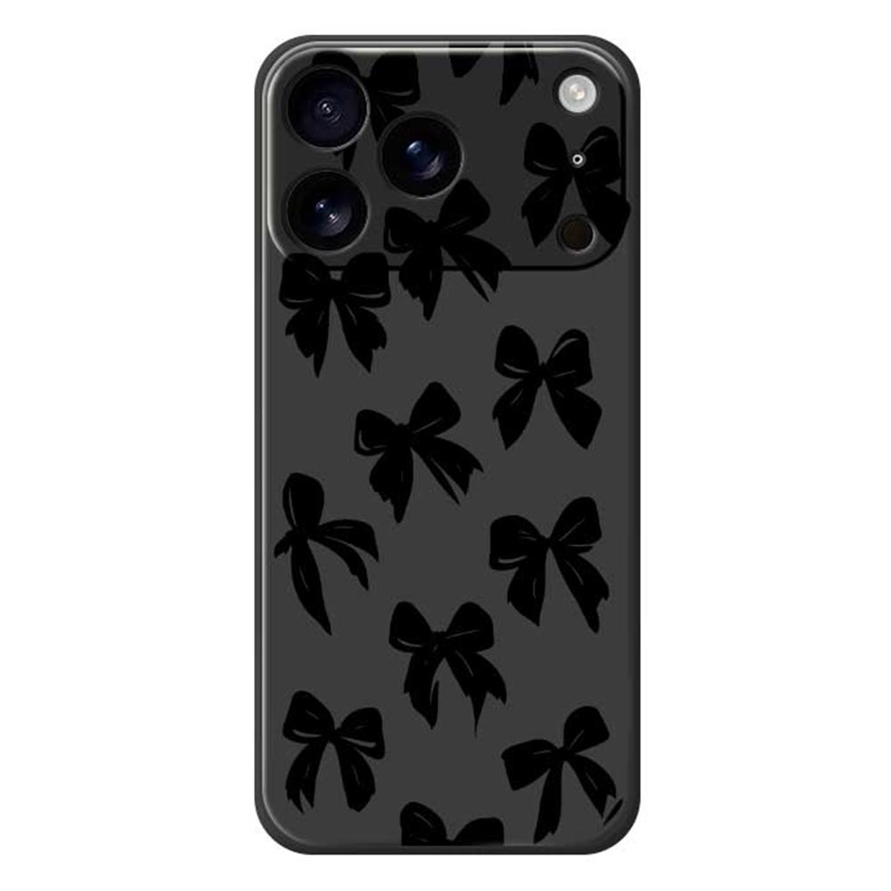 For iPhone 17 Pro Case Black Bow Pattern Printing Straight Edge TPU Phone Back Cover