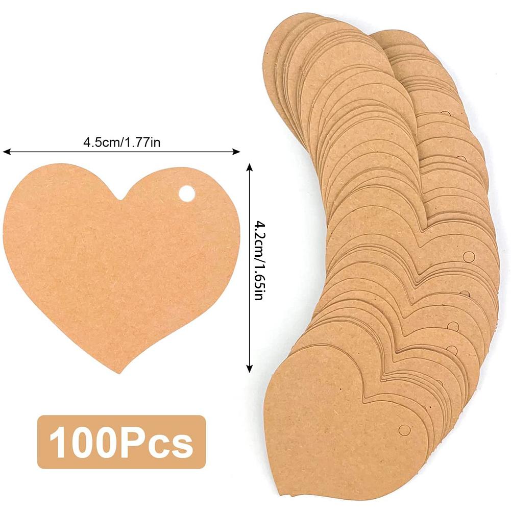 100 шт. Бирки из крафт-бумаги в форме любви, универсальные пустые бирки своими руками с джутовым шпагатом 10 м для багажа, свадьбы, дня рождения, Рождества, заметок