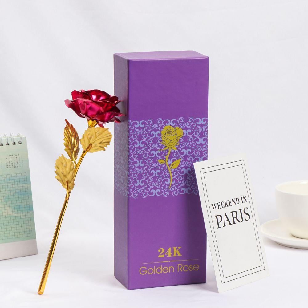 Домашний декор Подарки для влюбленных Подарок на День святого Валентина с длинным стеблем, 24-каратная золотая фольга, цветок розы, ручная работа