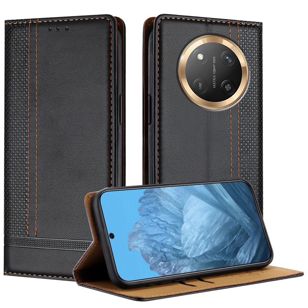 Чехол для Honor X9c 5G Кожаный чехол-подставка с L-образным сетчатым узором и слотами для карт