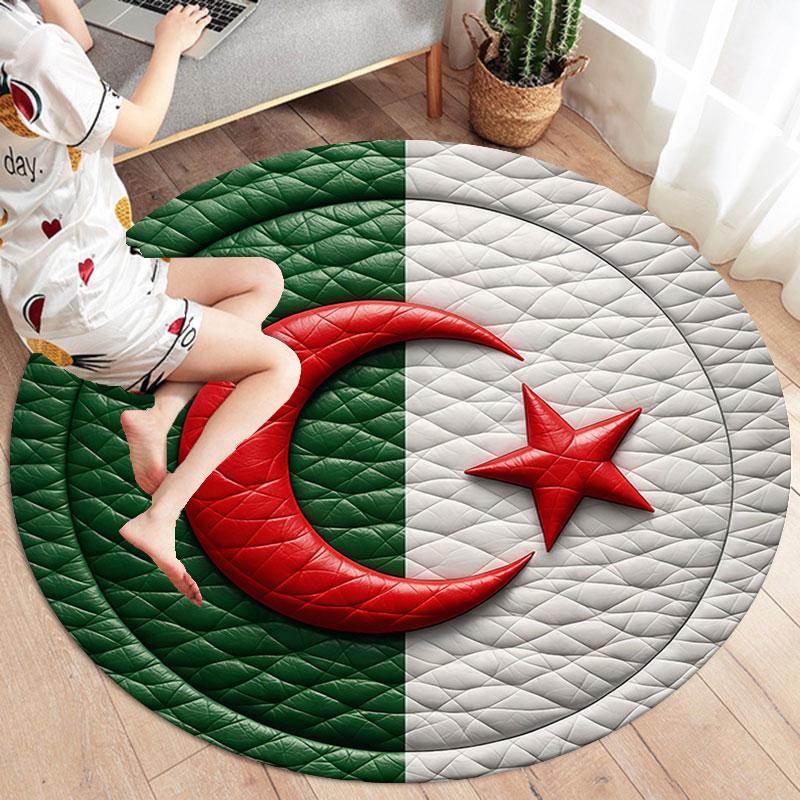 Algeria National Football Team Round Area Rug,Carpet Rug for Living Room Bedroom Sofa Playroom Decor,Non-slip Floor Mat
