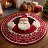 3D Christmas Rug Santa Claus Gnome Quilted Round Floor Mat Optical Illusion Depth Pattern Decorative Area Rug for Living Room Bedroom