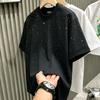 Summer Tear Men Clothing Summer Rhinestone Rivet T-shirt Round Neck Casual T-shirt Korean Version Men's Short Sleeves Tee