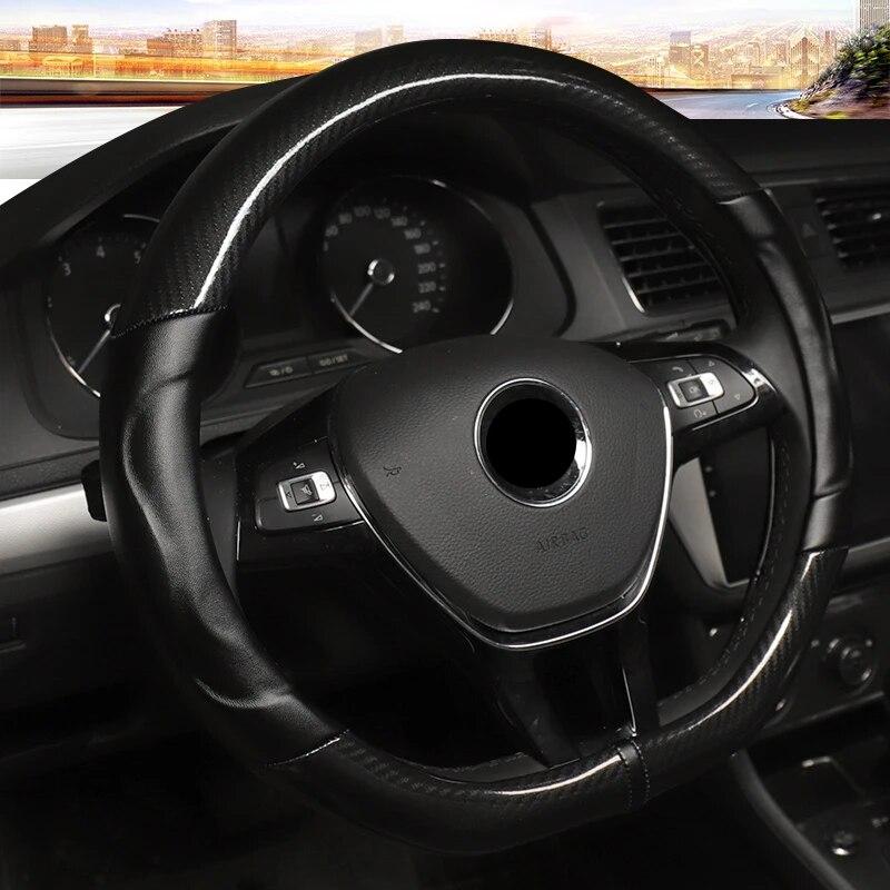 Чехол на руль автомобиля VW Golf 7 DERMAY, нескользящая мягкая кожа из микроволокна + аксессуары для интерьера из углеродного волокна