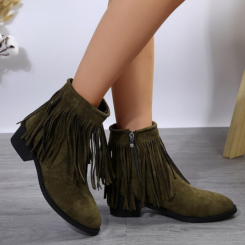 Модные женские сапоги для винтажной ковбойской девушки с кисточками, замшевые, кожаные, с острым носком, большого размера, женские сапоги, зимние, на толстом каблуке, с молнией, в стиле вестерн
