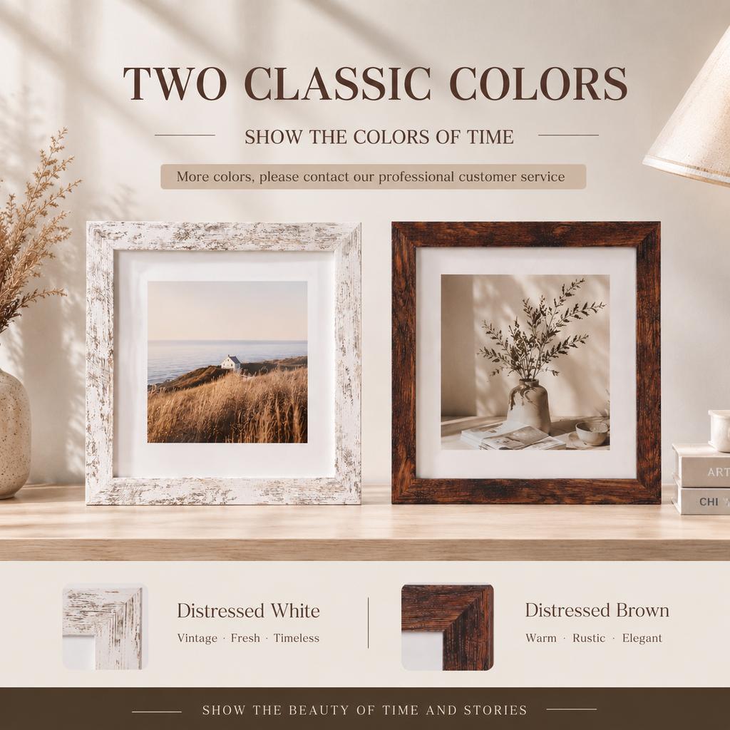 MDF Wooden Square Rustic Vintage Durable Lightweight Wall Mount Photo Frame Multi-Size 6/8/10inch