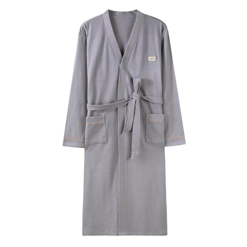 Couple Nightgown Spring And Autumn Pure Cotton Long-Sleeved Men'S And Women'S Bathrobes Medium And Long Pajamas Couple Outfit