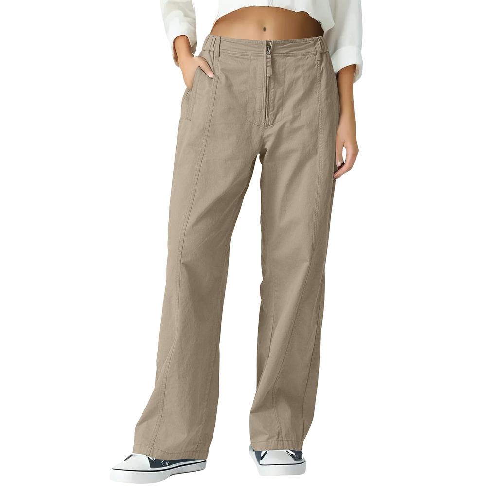 Женские широкие длинные брюки с застежкой-молнией спереди, повседневные брюки-карго с высокой талией и карманами, брюки-палаццо