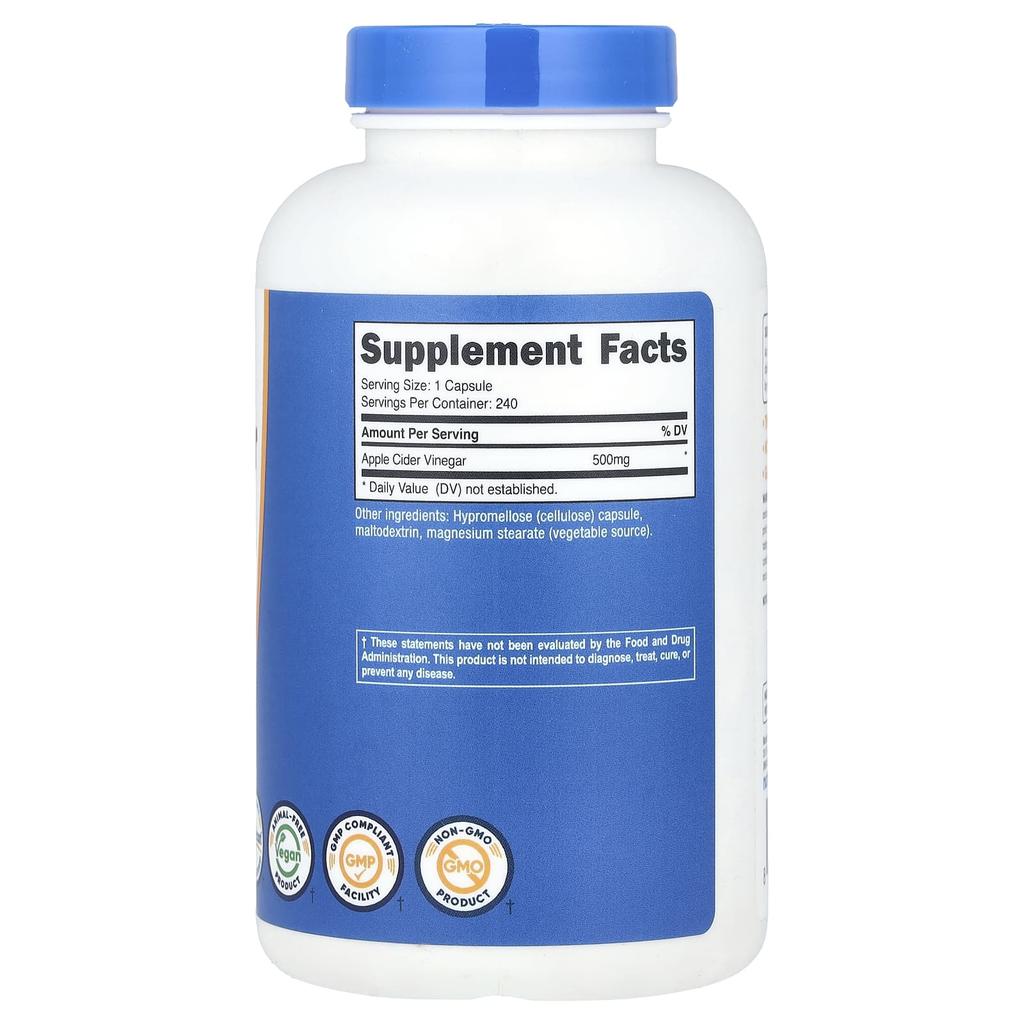 Apple Cider Vinegar, 500Mg, 240 Capsules