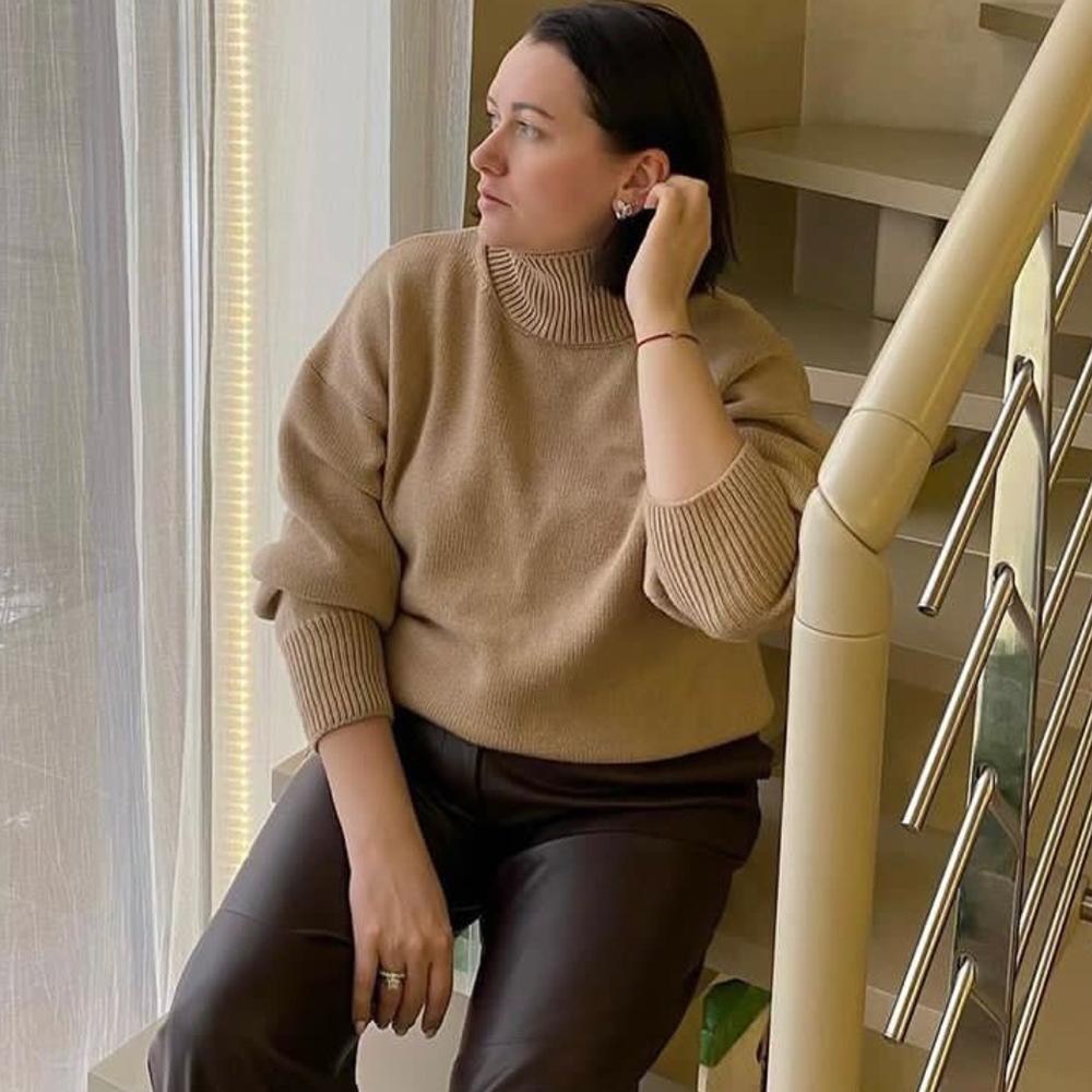 Women's Oversize Sweater Turtleneck Vintage Pullover Jumper Women Winter Thick Warm Knitted Sweater Soft for Women