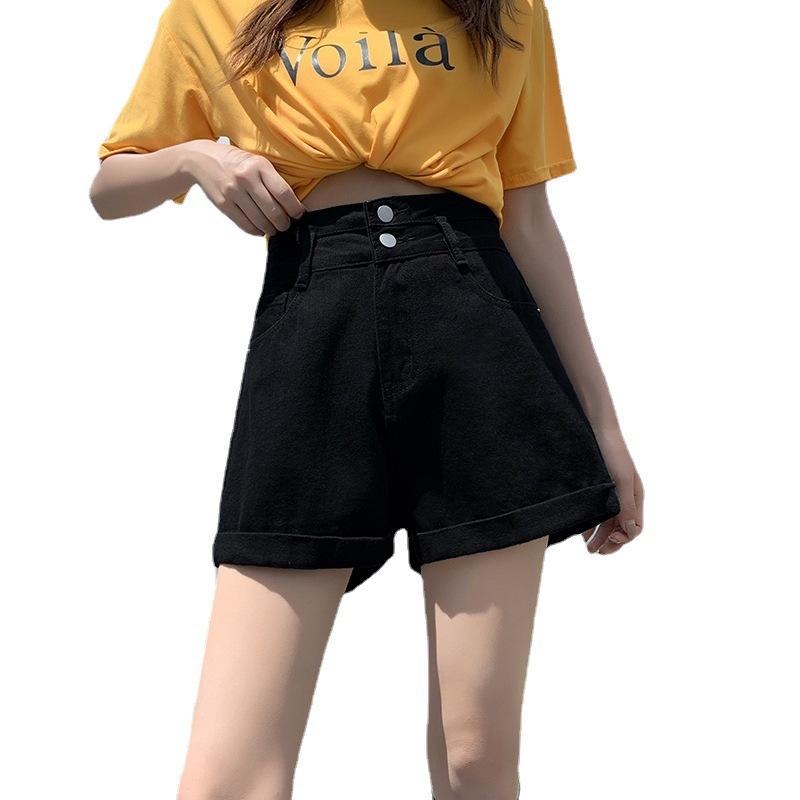 Wowen Classic and Minimalist Fashion Versatile Black Female Ultra-high-waisted Thin Summer Loose Wide-legged Rolled A-line Denim Shorts Individuality