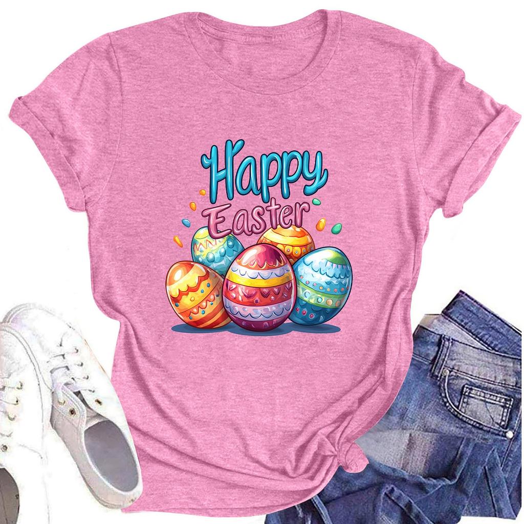 Women's Top Round Neck Casual Printed Short-sleeved T-shirt Top