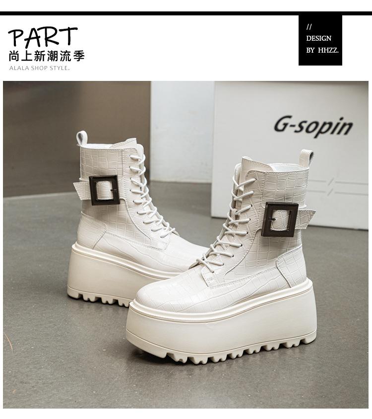 Fashion 8cm Genuine Leather Ankle Boots Platform Wedge Chunky Sneakers Mid Calf Booties Autumn Winter Zipper Plush Women Shoes