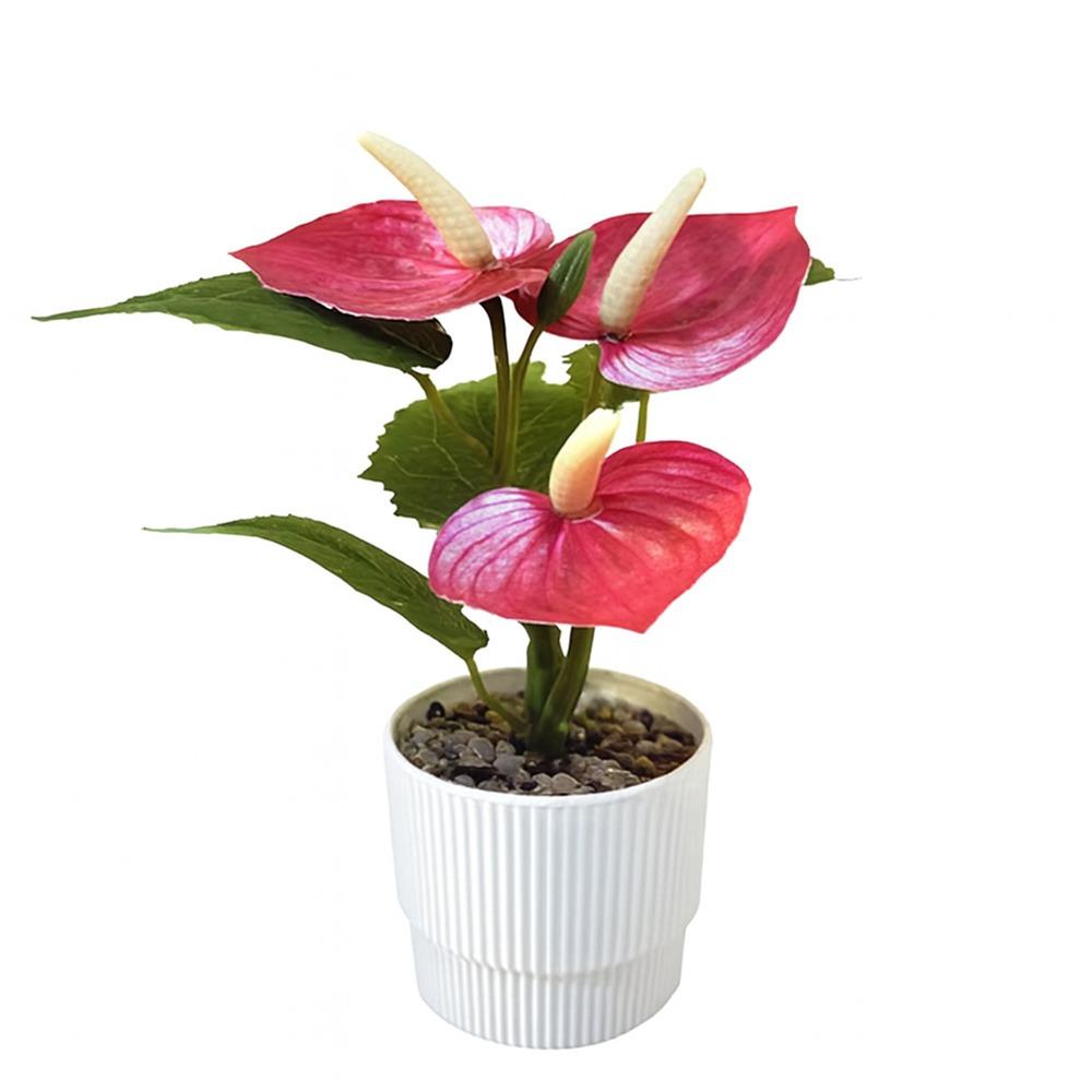 Multicolor Artificial Anthurium Bonsai Soft Rubber Real Touch Faux Red Palm Flowerpotted Photo Props Desktop Ornament