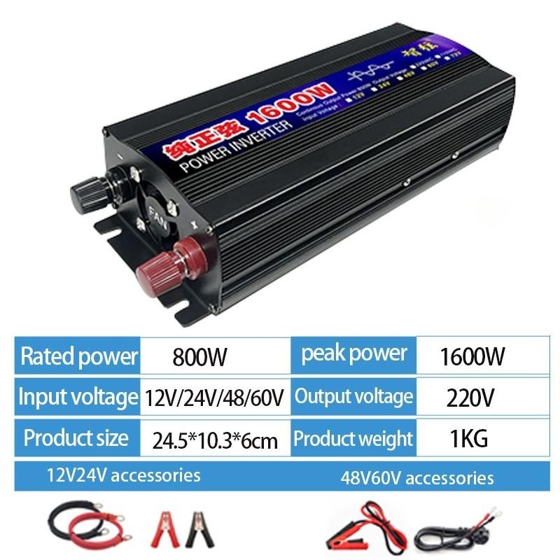 Портативный инвертор солнечной энергии Чистая синусоида DC12V 24V в AC 220V Преобразователь для путешествий, грузовика, автомобиля, бытовой техники
