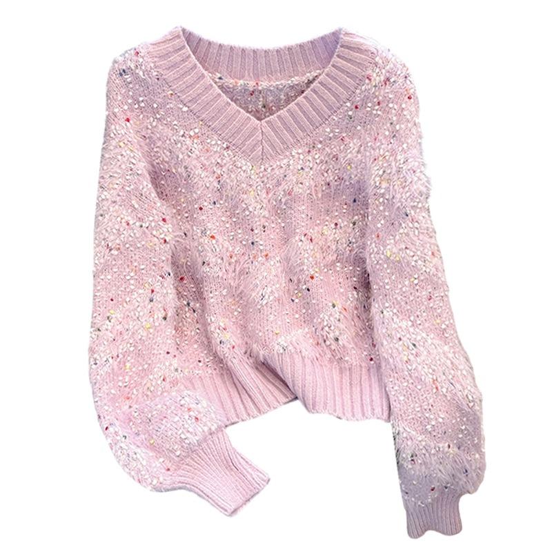 Уютный и шикарный свитер с V-образным вырезом в цветной горошек, идеальный для весны