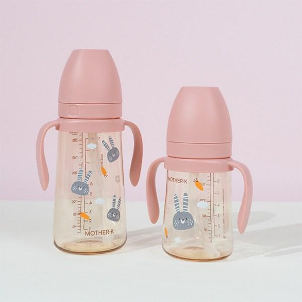 Mother K Basic PPSU Rabbit Straight Straw Cup 2-piece Set 300ml, Blossom, Cream, 1 Set