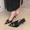 Fashion 2025 New Shoes Black Leather Shoes Woman Pumps Slingbacks Pointed Toe High Heels Stiletto Sexy Party Shoes Women Heels