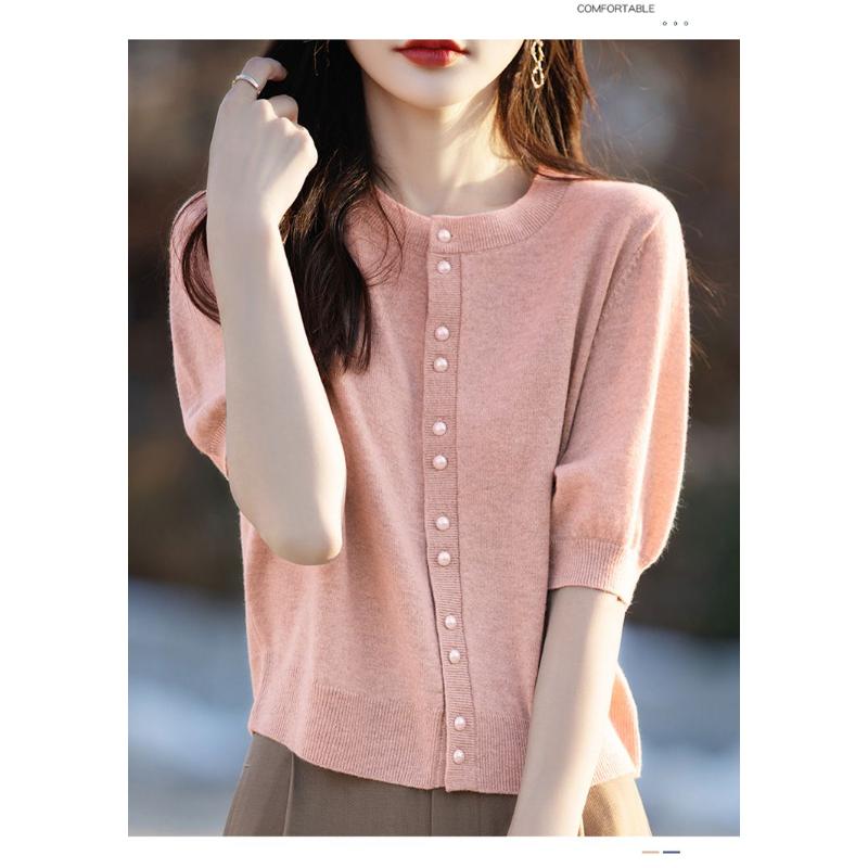 Летняя Новая Универсальная Полосатая Вязаная Рубашка с Коротким Рукавом Женская Рубашка с Половинным Рукавом Вязаная Модный Полосатый Топ с V-образным Вырезом